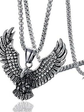 NEW Punk Rock Stainless Steel Animal Eagle Tag Pendant Wings Necklace